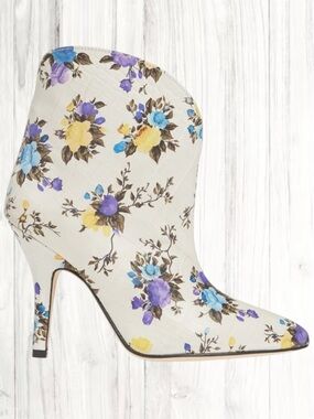 EUC Paris Texas Floral Print Croc Embossed Leather Ankle Booties PX178 XCSF2